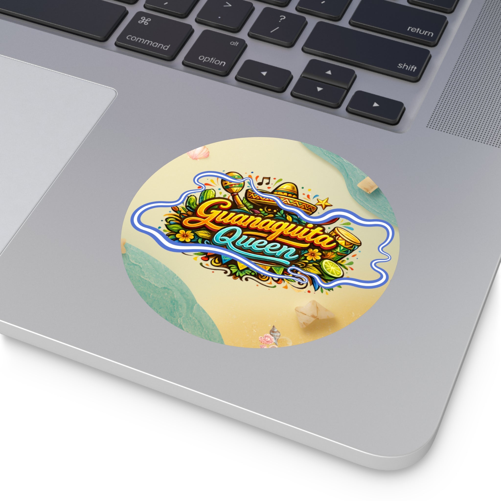 Guanquita Queen Round Vinyl Sticker — Colorful Latin Food & Fiesta Design