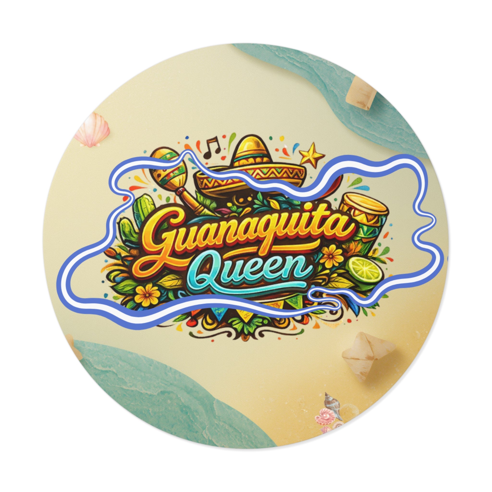 Guanquita Queen Round Vinyl Sticker — Colorful Latin Food & Fiesta Design