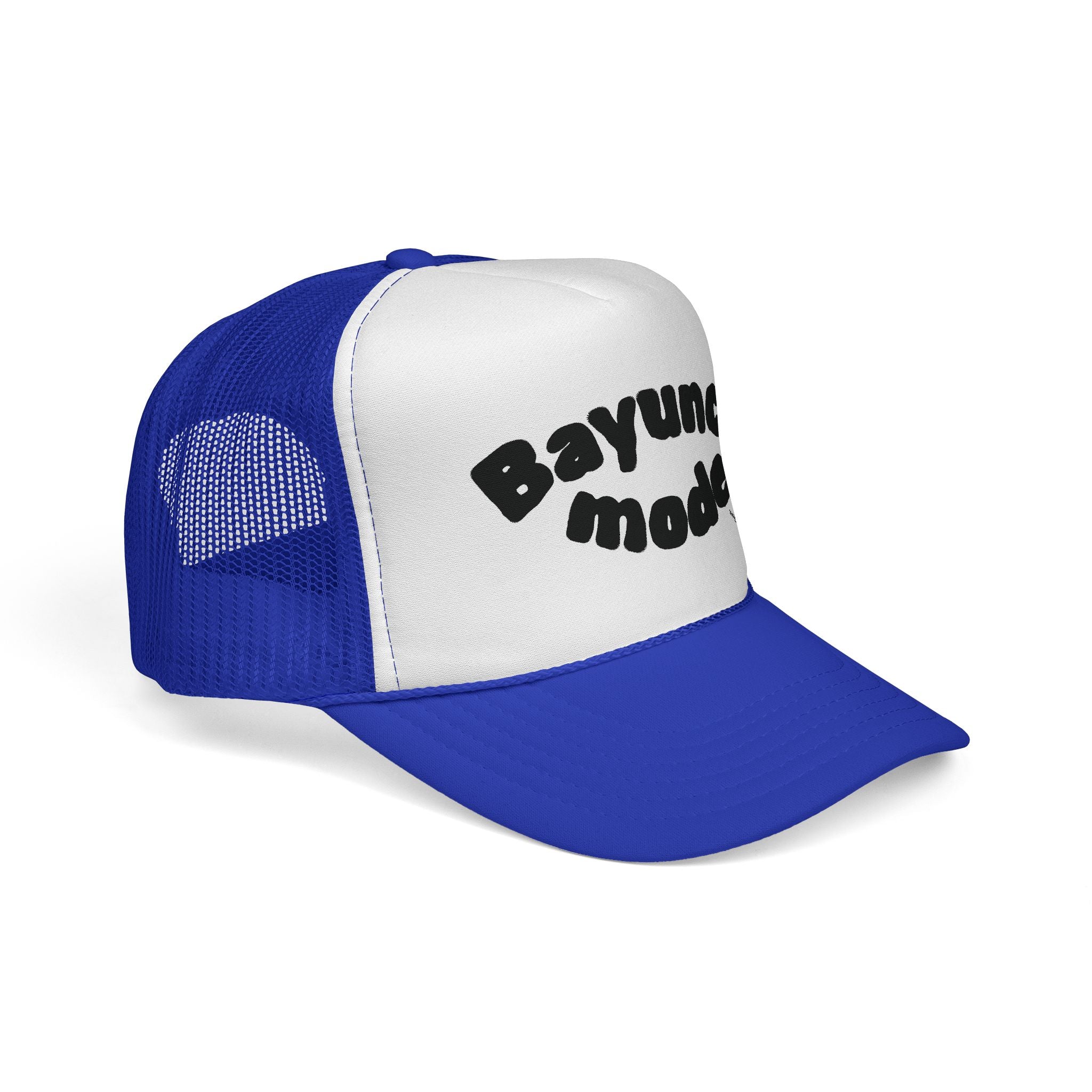 Bayunco Mode trucker cap | retro bubble text mesh hat