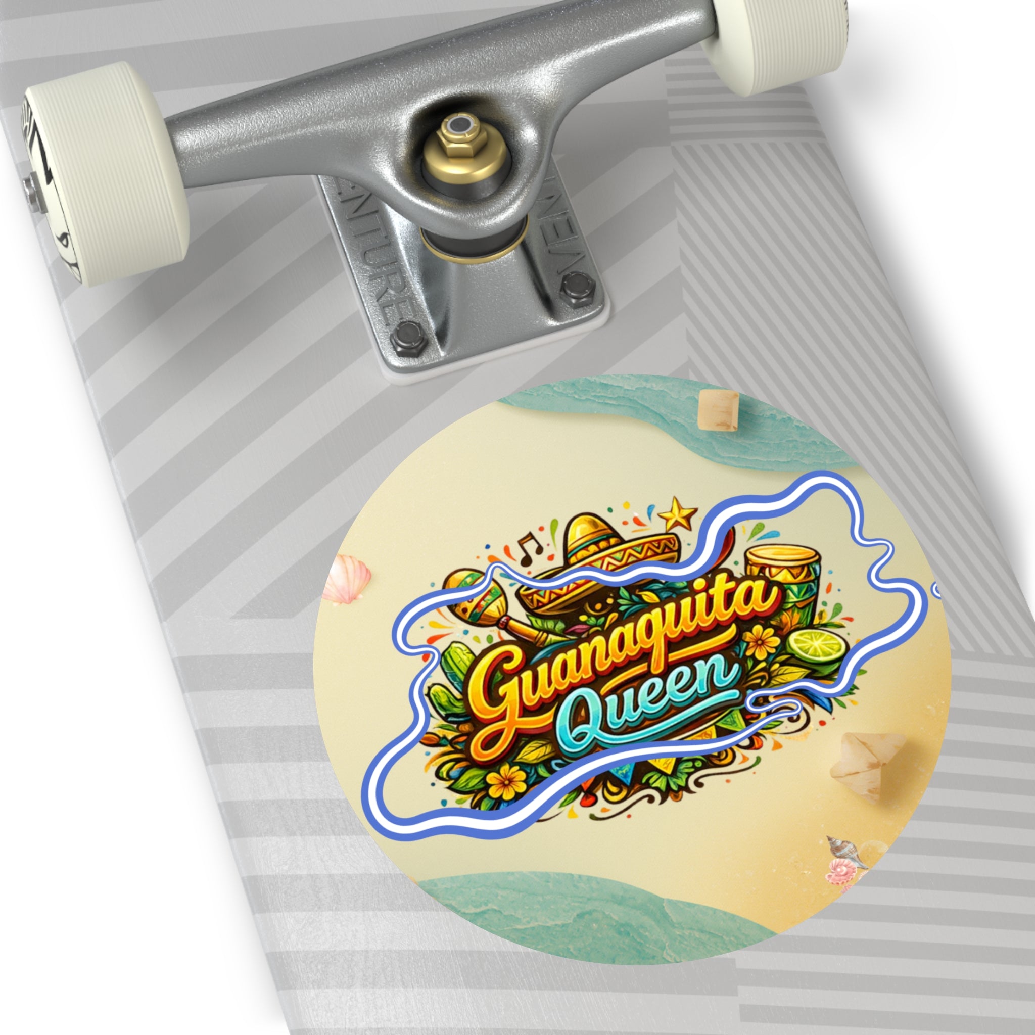 Guanquita Queen Round Vinyl Sticker — Colorful Latin Food & Fiesta Design