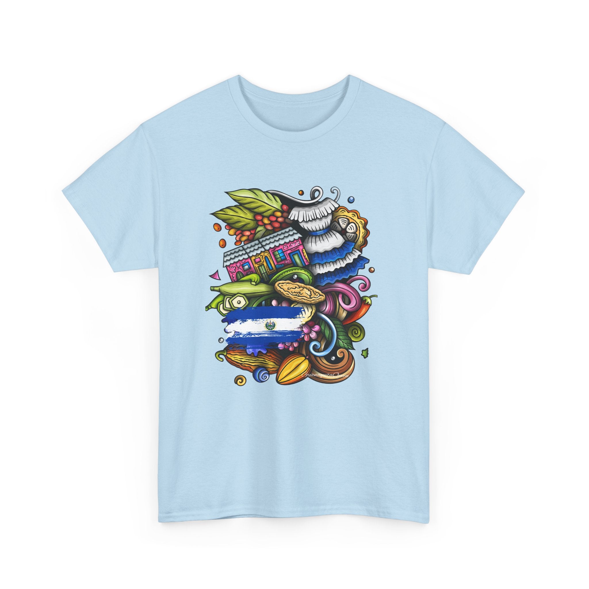 El Salvador Collage T-Shirt | Abstract Food & Waves Illustration