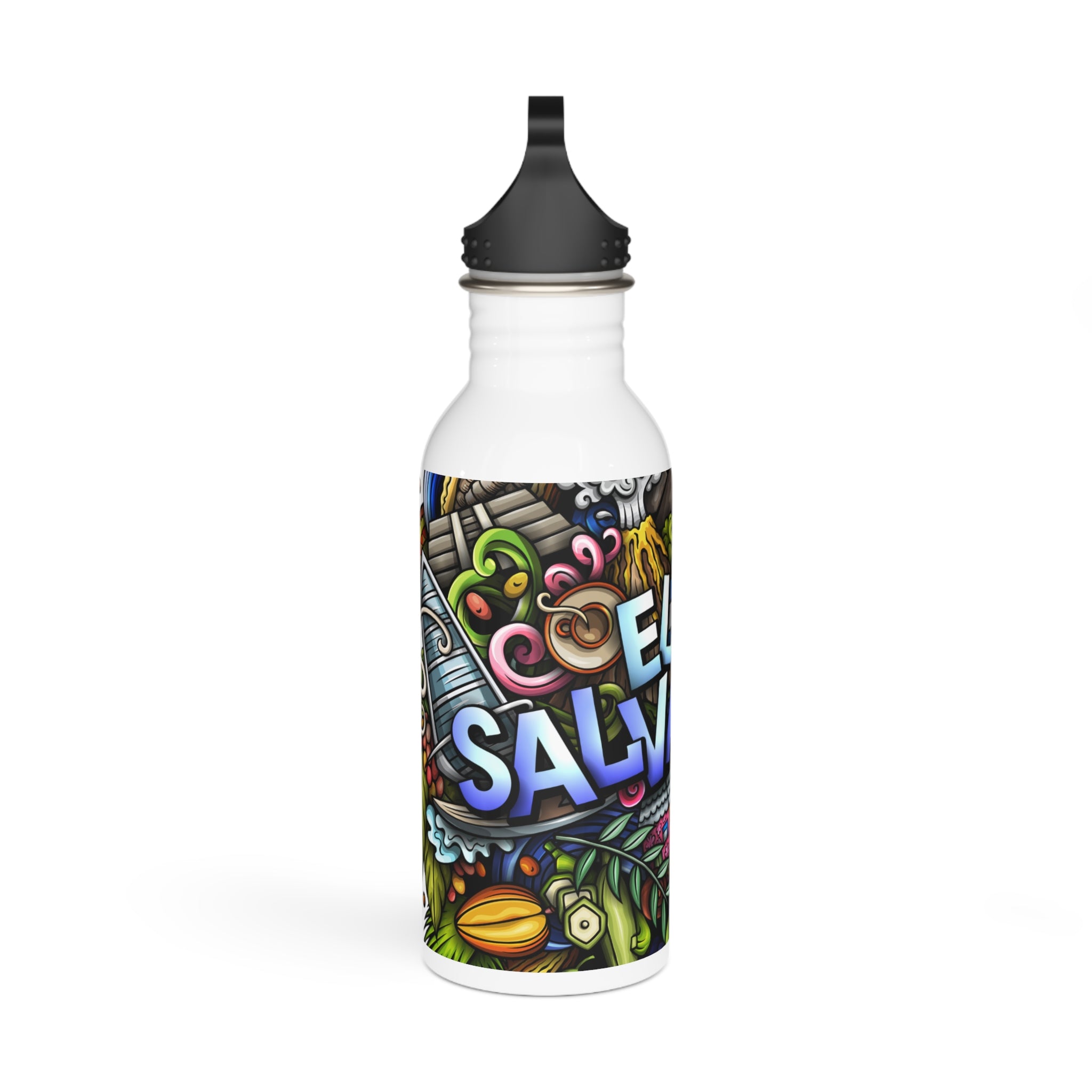 El Salvador Doodle Art Stainless Steel Water Bottle | Travel, Tropical Design