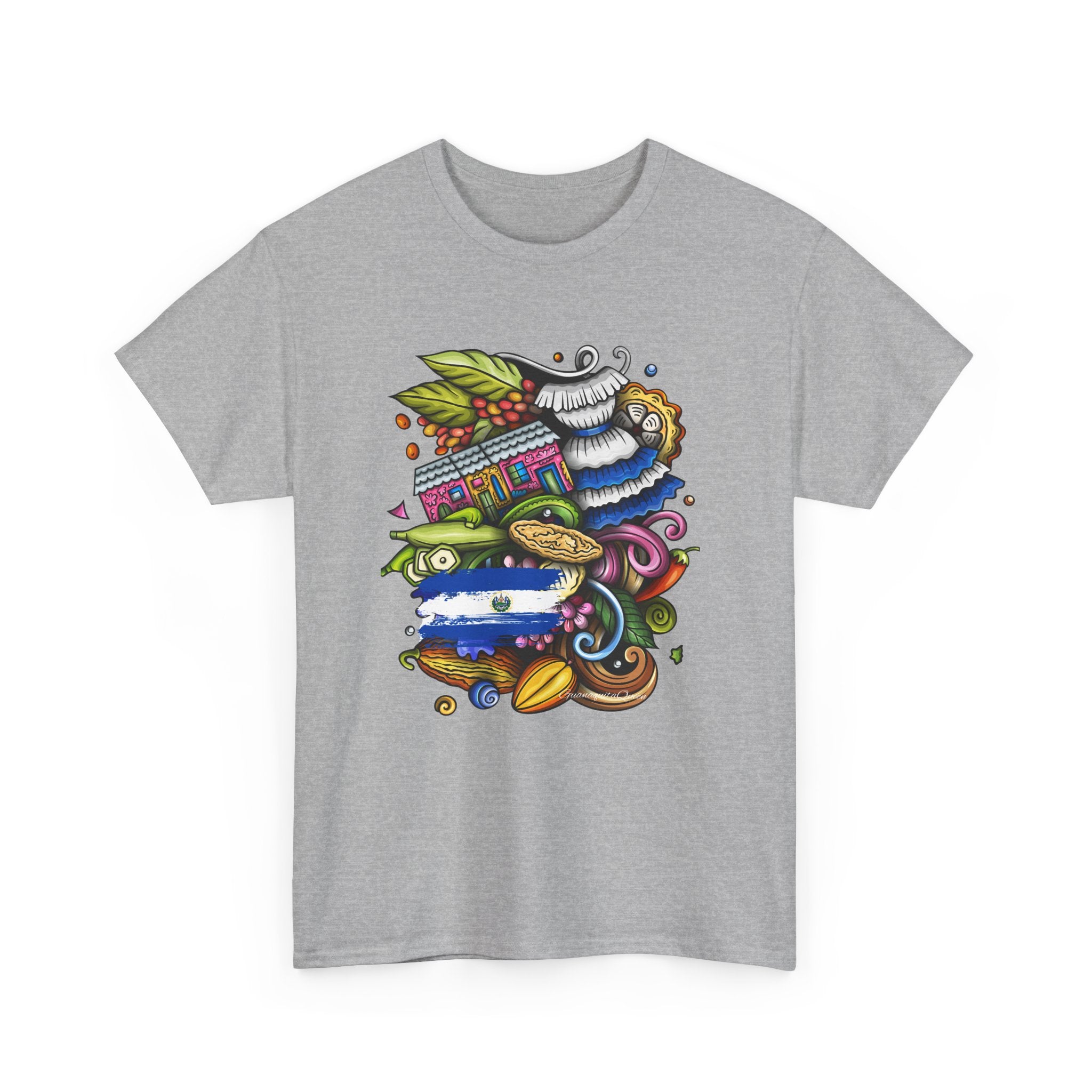 El Salvador Collage T-Shirt | Abstract Food & Waves Illustration
