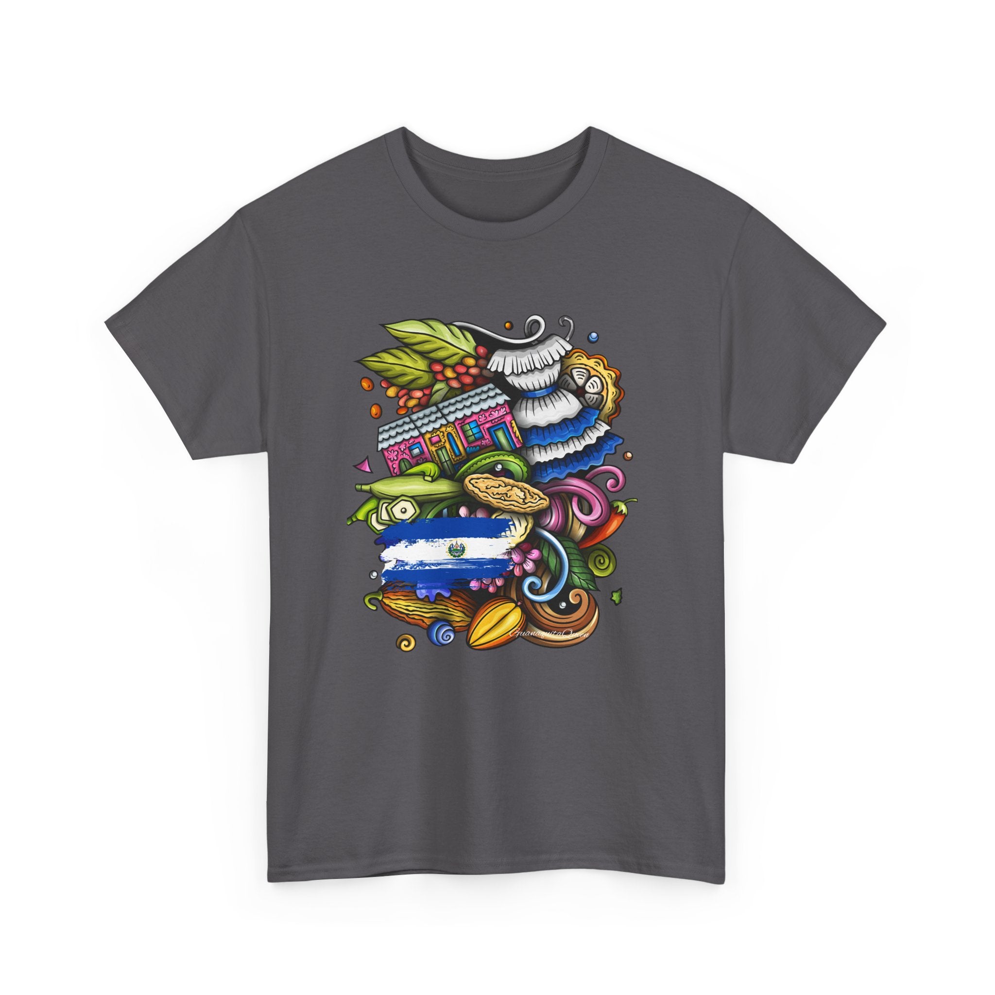 El Salvador Collage T-Shirt | Abstract Food & Waves Illustration