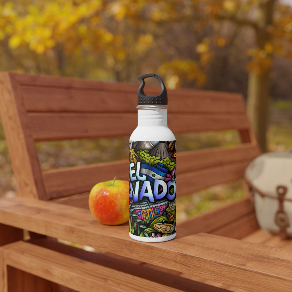 El Salvador Doodle Art Stainless Steel Water Bottle | Travel, Tropical Design