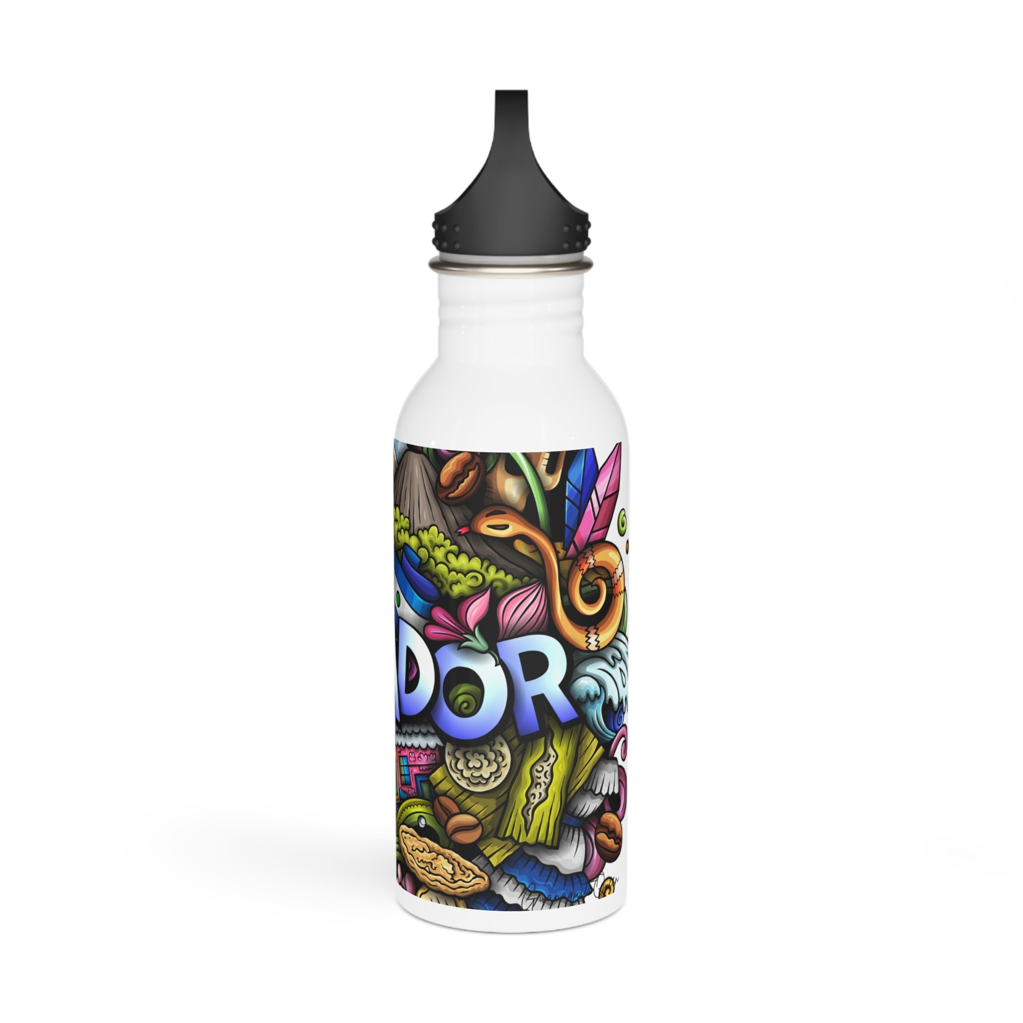 El Salvador Doodle Art Stainless Steel Water Bottle | Travel, Tropical Design