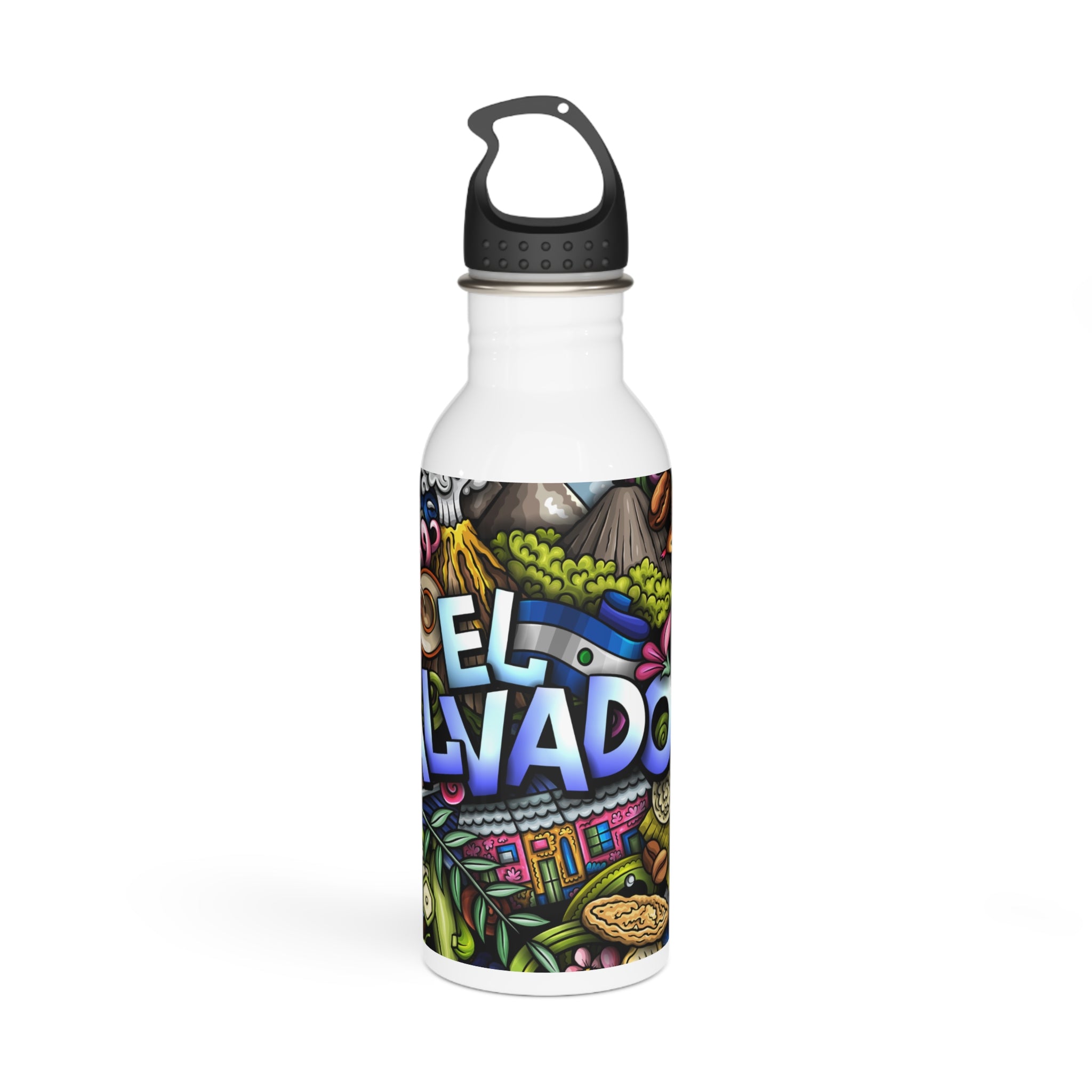 El Salvador Doodle Art Stainless Steel Water Bottle | Travel, Tropical Design