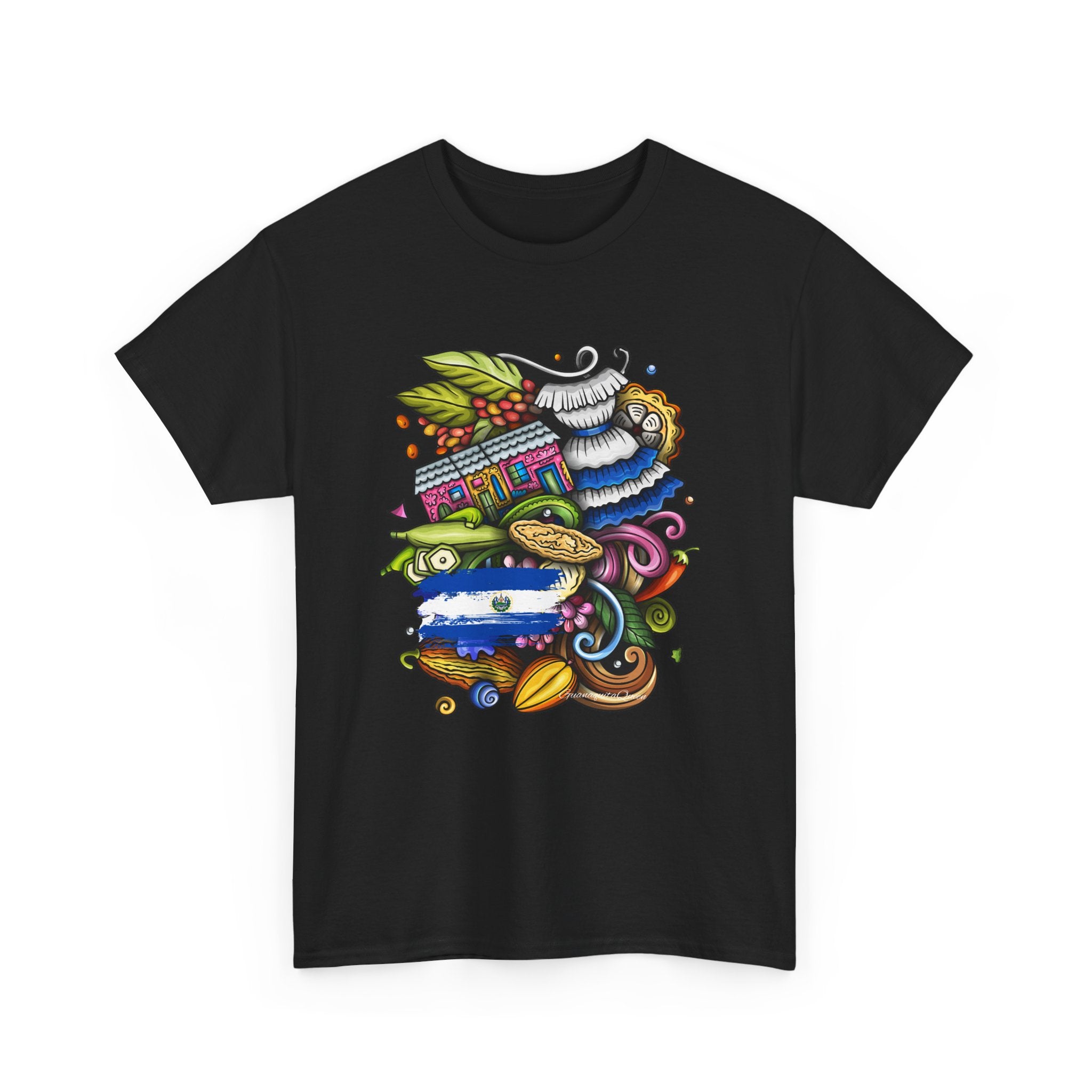 El Salvador Collage T-Shirt | Abstract Food & Waves Illustration