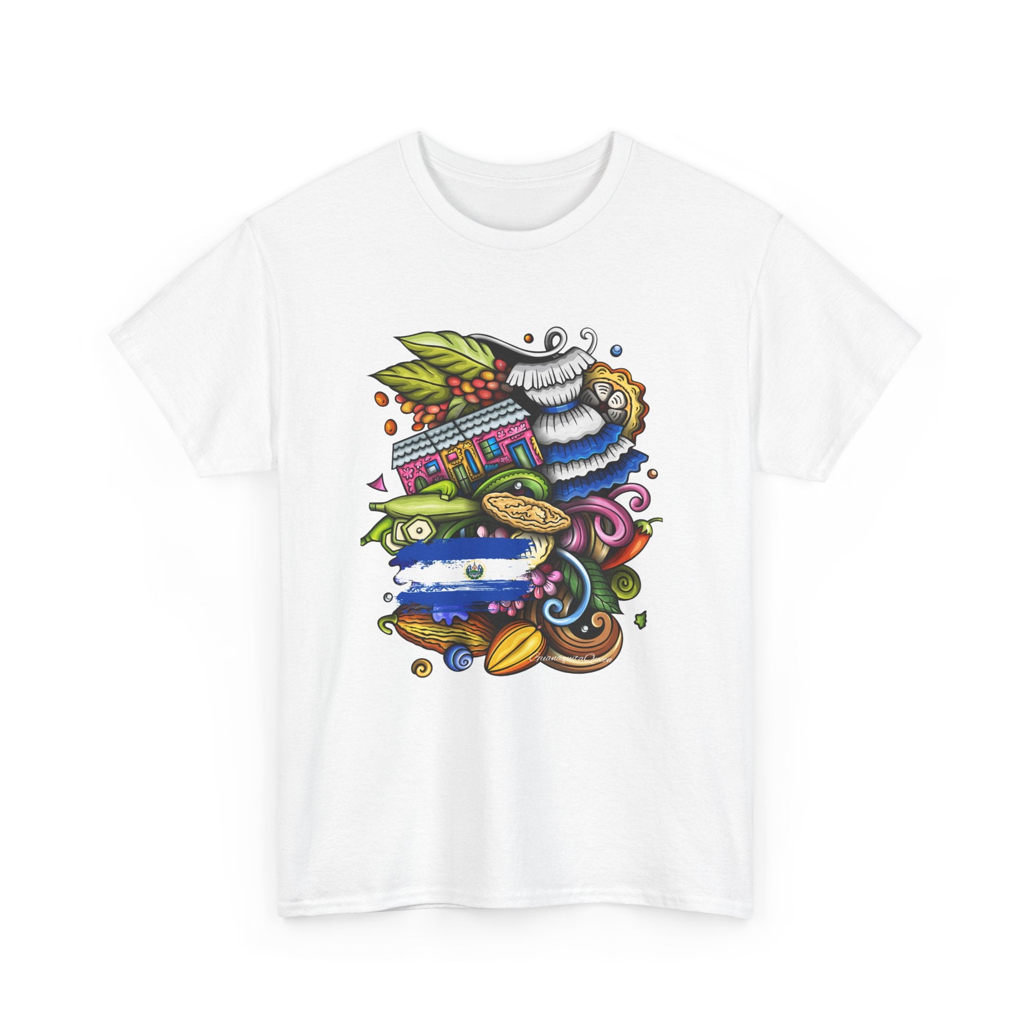 El Salvador Collage T-Shirt | Abstract Food & Waves Illustration